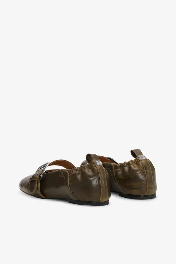 Buckle Strap Ballerinas in Dark-Olive Buckle Strap Ballerinas in Dark-Olive