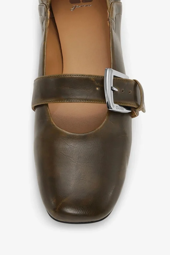 Buckle Strap Ballerinas in Dark-Olive Buckle Strap Ballerinas in Dark-Olive