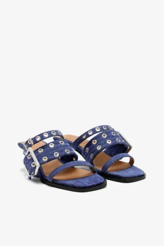 Buckle Strap Mule in Denim