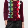 Burgundy Check Cardigan