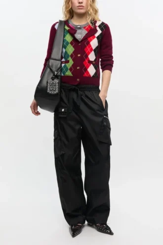 Burgundy Check Cardigan