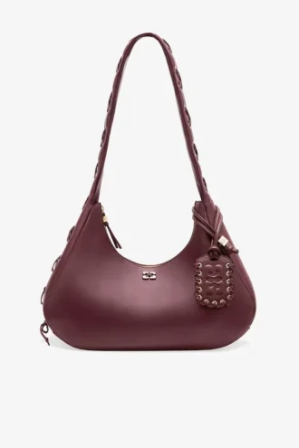 Burgundy Medium Laces Hobo Bag