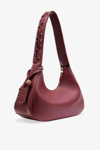 Burgundy Medium Laces Hobo Bag