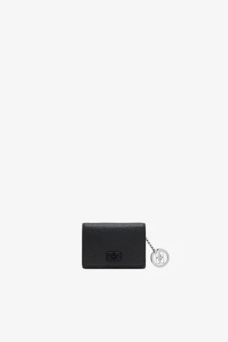 Card Holder With Flap in Grained Black