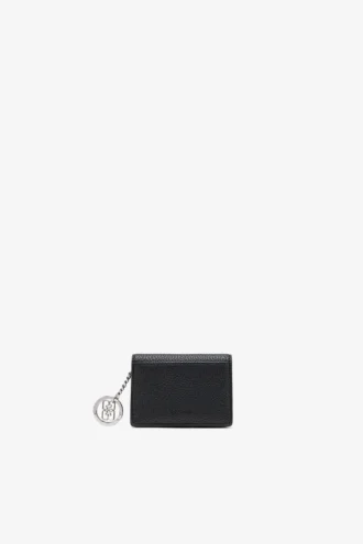 Card Holder With Flap in Grained Black