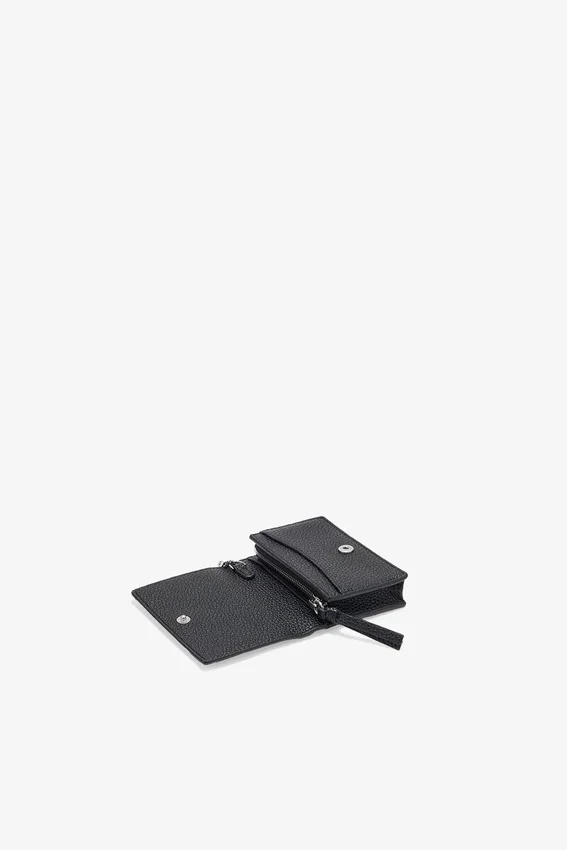 Card Holder With Flap in Grained Black Card Holder With Flap in Grained Black