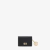 Card Holder With Flap in Grained Black with Gold