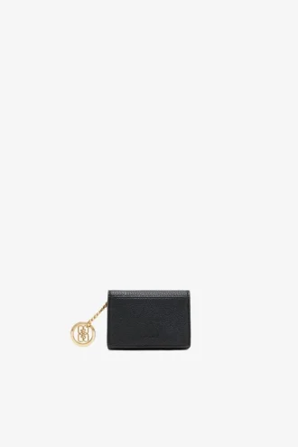 Card Holder With Flap in Grained Black with Gold