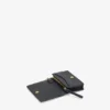 Card Holder With Flap in Grained Black with Gold