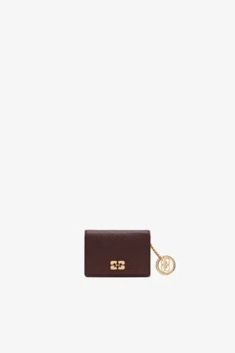 Card Holder With Flap in Grained Brown