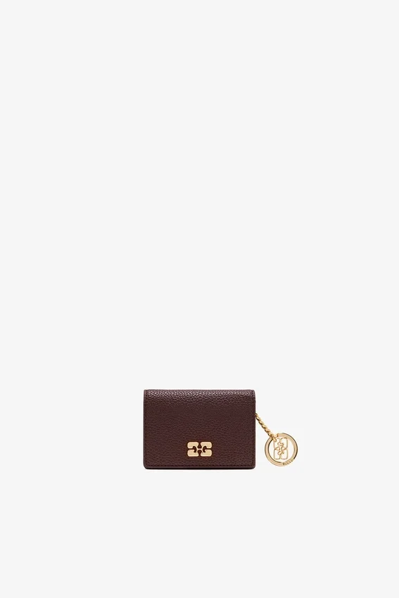 Card Holder With Flap in Grained Brown Card Holder With Flap in Grained Brown
