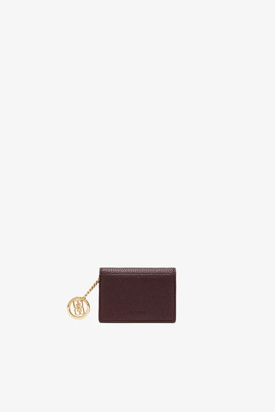 Card Holder With Flap in Grained Brown Card Holder With Flap in Grained Brown