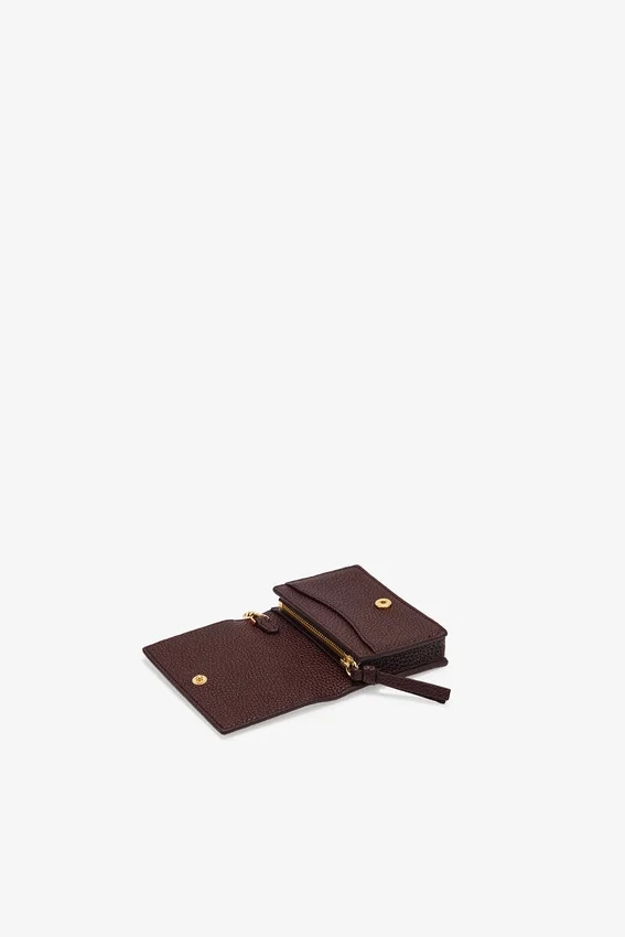 Card Holder With Flap in Grained Brown Card Holder With Flap in Grained Brown