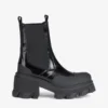 Cleated Heeled Mid Chelsea Boots in Black Naplack
