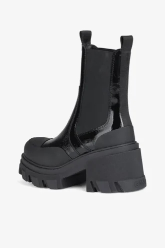 Cleated Heeled Mid Chelsea Boots in Black Naplack