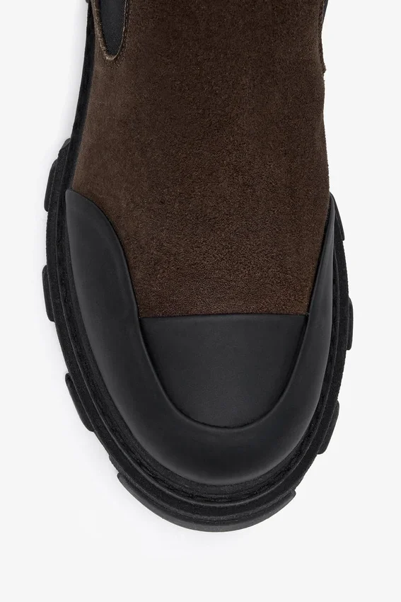 Cleated Mid Chelsea Boots in Brown Cleated Mid Chelsea Boots in Brown