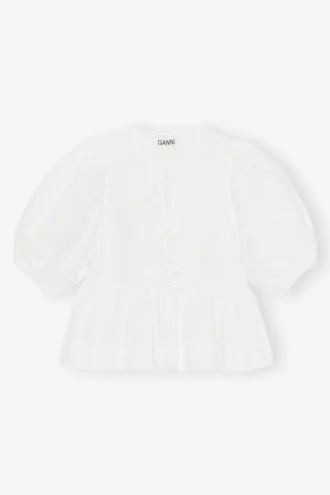 Cotton Poplin Peplum Tie Blouse