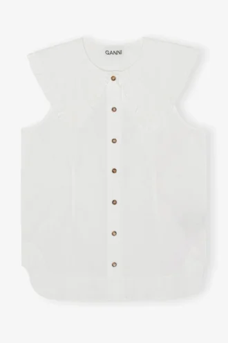 Cotton Poplin Sleeveless Frill Collar Shirt