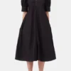 Cotton Poplin V-Neck Midi Dress