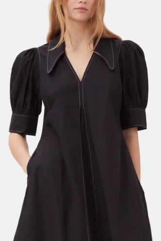 Cotton Poplin V-Neck Midi Dress
