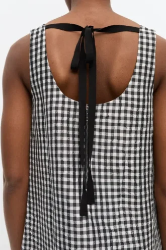 Crinkled Check Long Dress