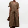 Crinkled Check Long Dress