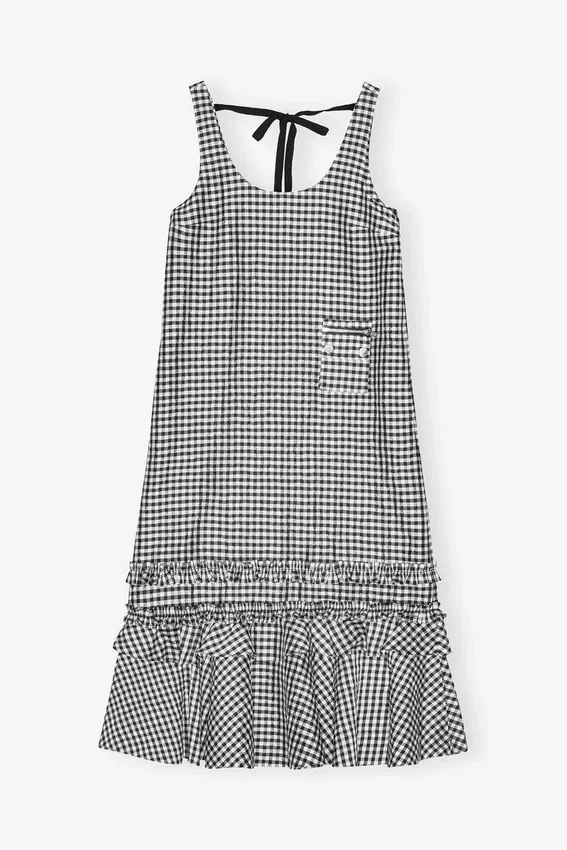 Crinkled Check Long Dress Crinkled Check Long Dress