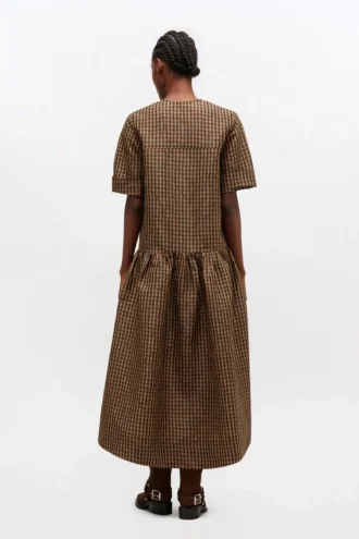 Crinkled Check Long Dress