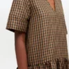 Crinkled Check Long Dress
