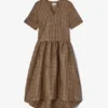 Crinkled Check Long Dress