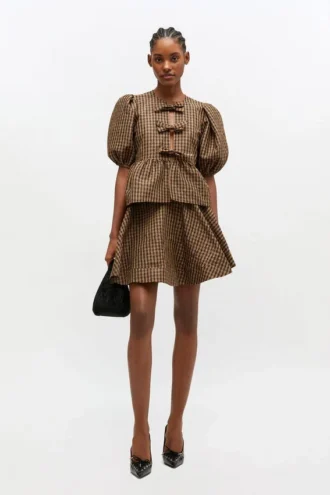 Crinkled Check Mini Circle Skirt