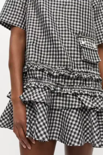 Crinkled Check Mini Dress