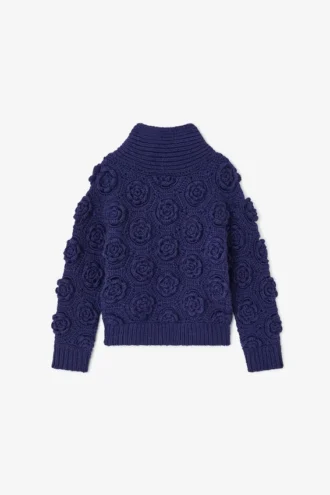 Dark Blue Flower Crochet Sweater
