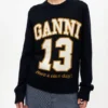 Dark Blue Graphic Wool Mix Baseball Sweater