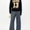 Dark Blue Graphic Wool Mix Baseball Sweater