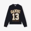 Dark Blue Graphic Wool Mix Baseball Sweater
