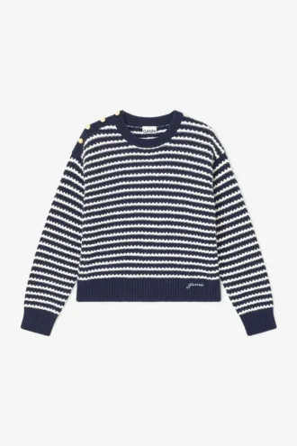 Dark Blue Striped Wool Sweater