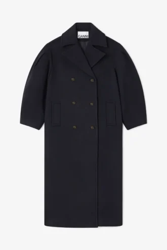 Dark Blue Wool Oversized Long Peacoat