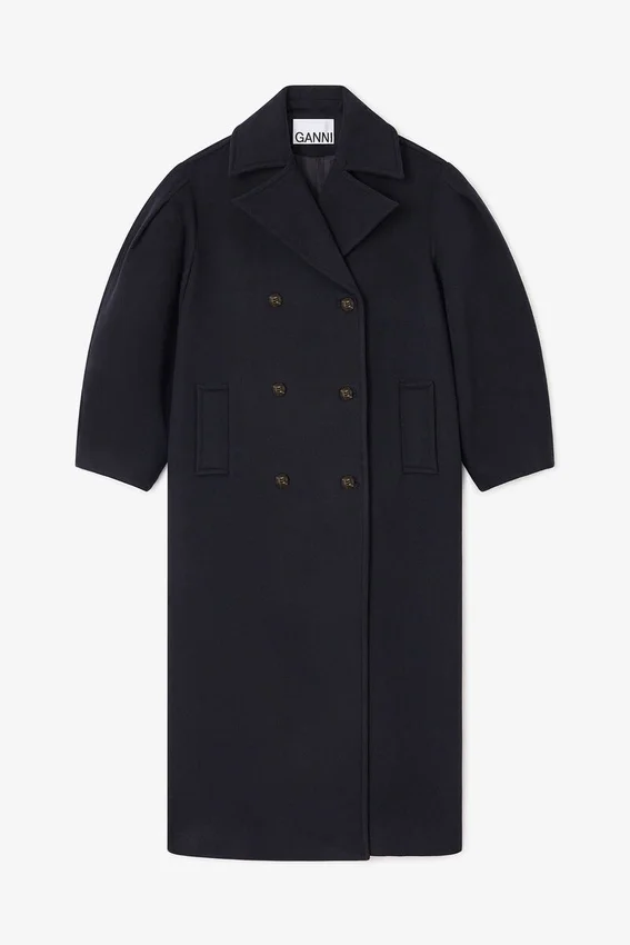 Dark Blue Wool Oversized Long Peacoat Dark Blue Wool Oversized Long Peacoat