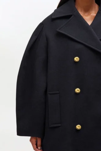 Dark Blue Wool Oversized Midi Peacoat