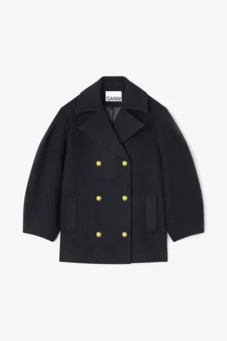 Dark Blue Wool Oversized Midi Peacoat