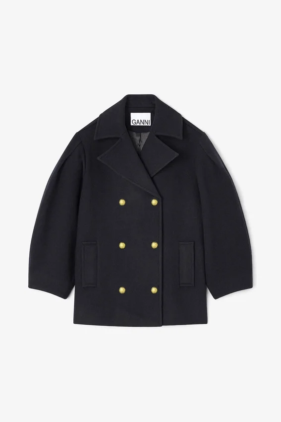 Dark Blue Wool Oversized Midi Peacoat Dark Blue Wool Oversized Midi Peacoat