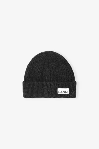 Dark Grey Fitted Wool Rib Knit Beanie