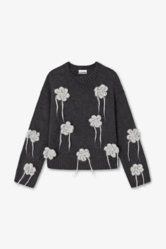 Dark Grey Flower Crochet Sweater