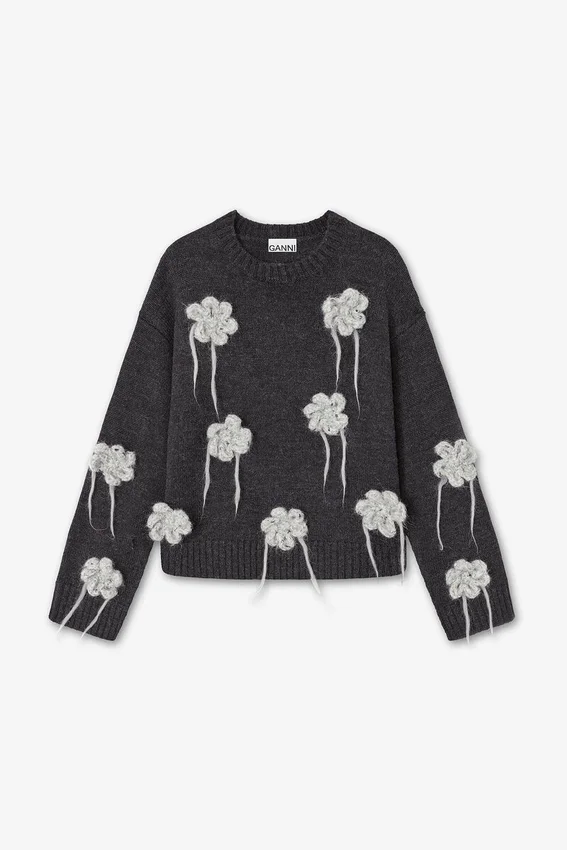Dark Grey Flower Crochet Sweater Dark Grey Flower Crochet Sweater