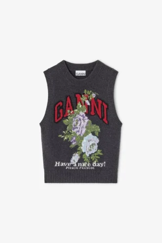 Dark Grey Rose Wool Vest