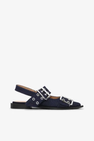 Denim Feminine Buckle Ballerinas