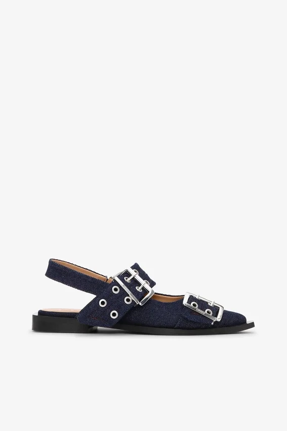 Denim Feminine Buckle Ballerinas Denim Feminine Buckle Ballerinas