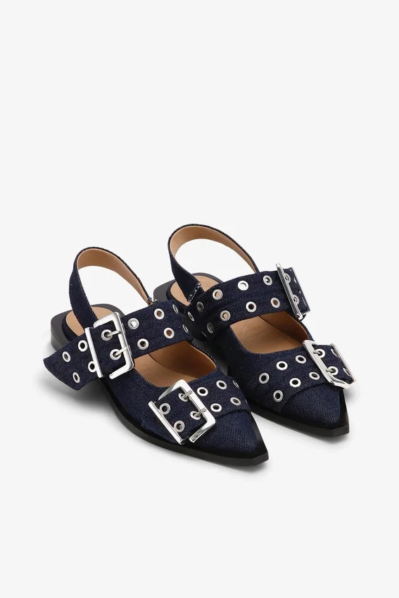 Denim Feminine Buckle Ballerinas Denim Feminine Buckle Ballerinas