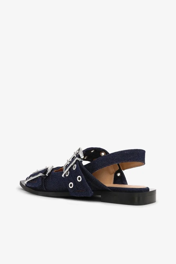 Denim Feminine Buckle Ballerinas Denim Feminine Buckle Ballerinas